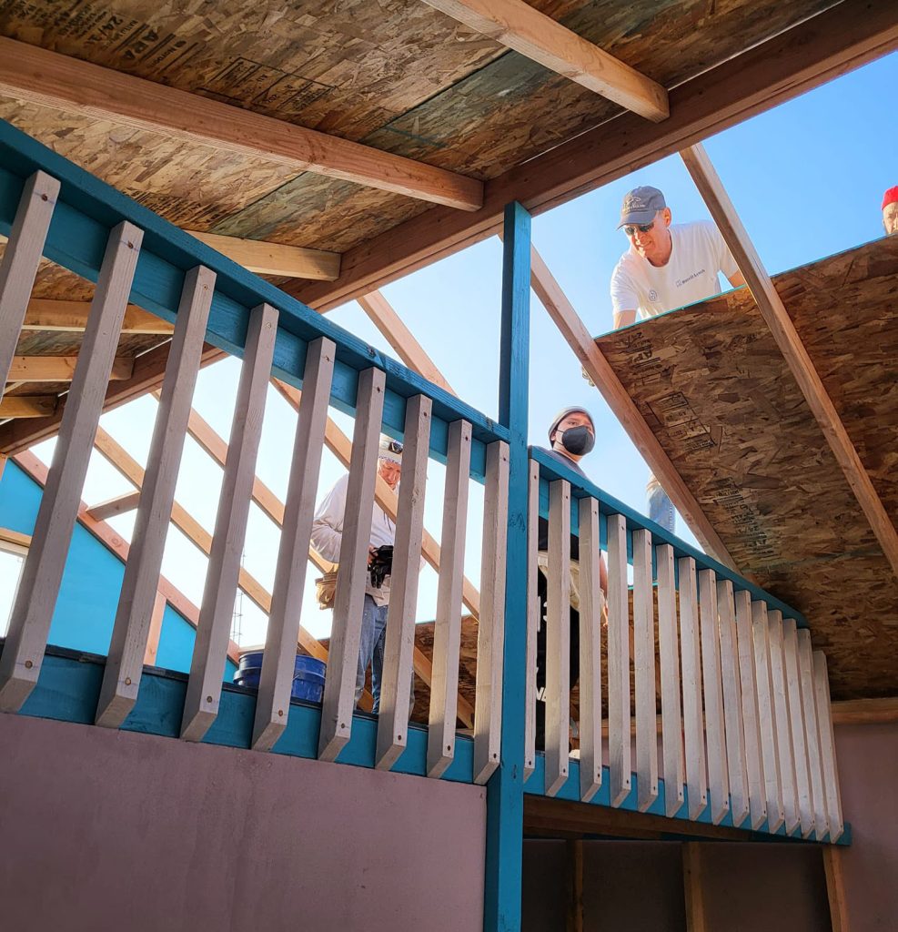 house-building project - photo from inside unfinished house through open roof